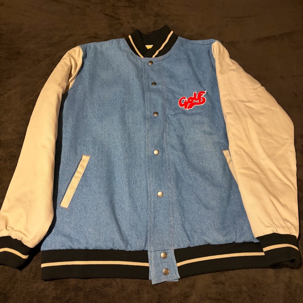 Brand New Golf Wang Khaki Denim Quilted Script Varsity Jacket Sample 2016